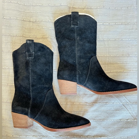 MADEWELL Black Suede Western Boots “The Cassidy Tall Western Boot” NWT - Picture 8 of 16